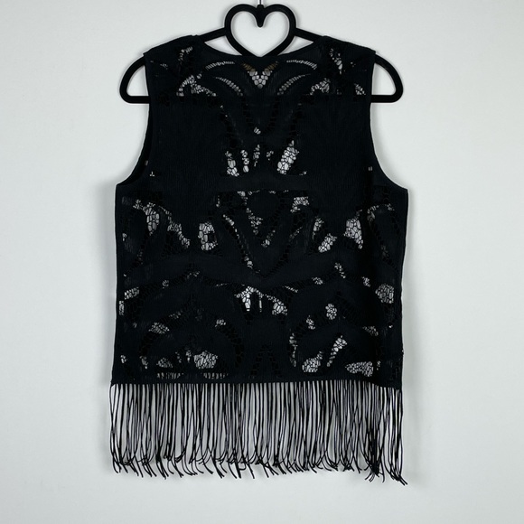Zara Basic Black Cropped Lace Fringe Hem Sleeveless Boho Top Size XS - Picture 5 of 9